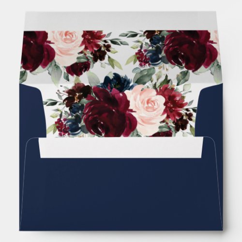 Burgundy Navy Blush Floral 5x7 Card Wedding A7 Envelope