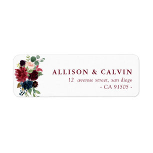 burgundy navy blush floral address label