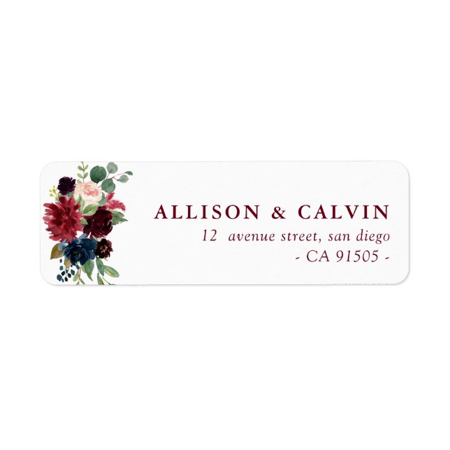 burgundy navy blush floral address label (Front)
