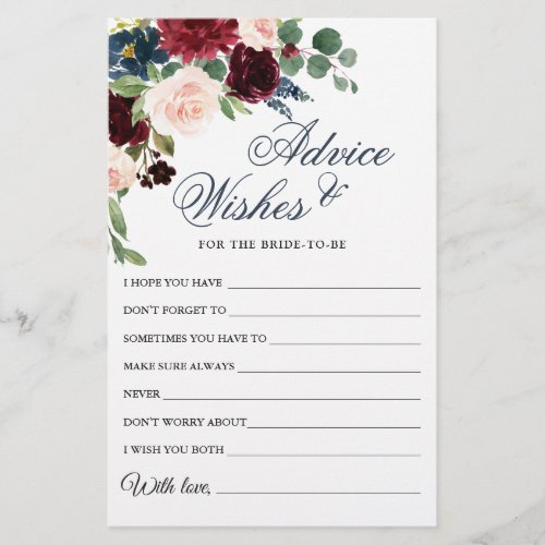 Burgundy Navy Blush Floral Advice  Wishes Cards