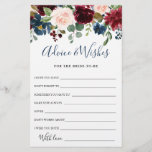 Burgundy Navy Blush Floral Advice & Wishes Cards<br><div class="desc">Burgundy Navy Blush Floral Advice & Wishes Cards.
Personalize with the bride to be's name and date of shower. 
For further customization,  please click the "customize further" link. If you need help,  contact me please.</div>