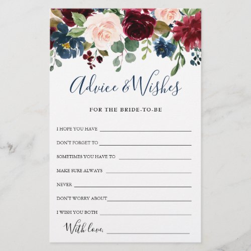 Burgundy Navy Blush Floral Advice  Wishes Cards