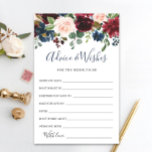 Burgundy Navy Blush Floral Advice & Wishes Cards<br><div class="desc">Burgundy Navy Blush Floral Advice & Wishes Cards.
Personalize with the bride to be's name and date of shower. 
For further customization,  please click the "customize further" link. If you need help,  contact me please.</div>