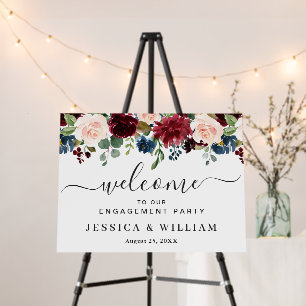 Burgundy Navy Blush Floral ENGAGEMENT PARTY Foam Board