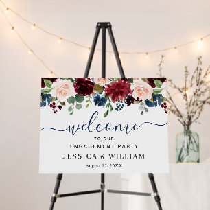 Burgundy Navy Blush Floral ENGAGEMENT PARTY Foam Board