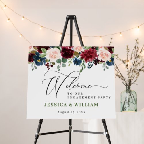 Burgundy Navy Blush Floral ENGAGEMENT PARTY Foam Board