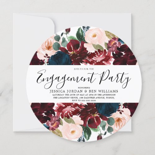 Burgundy Navy Blush Floral Engagement Party Invitation