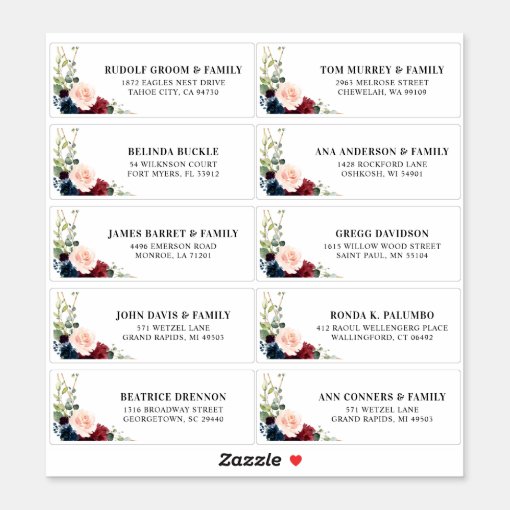 Burgundy Navy Blush Floral Geometric Address Label | Zazzle