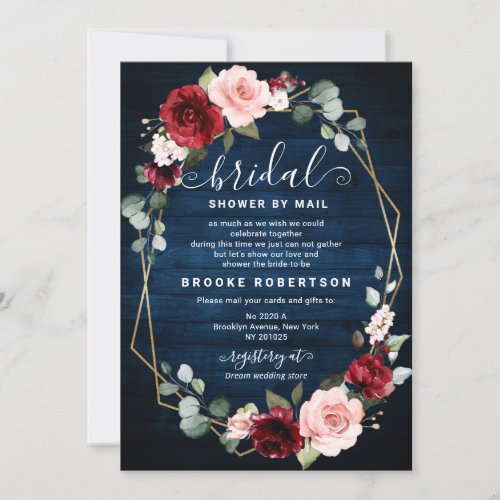 Burgundy Navy Blush Floral Geometric Bridal Shower Invitation