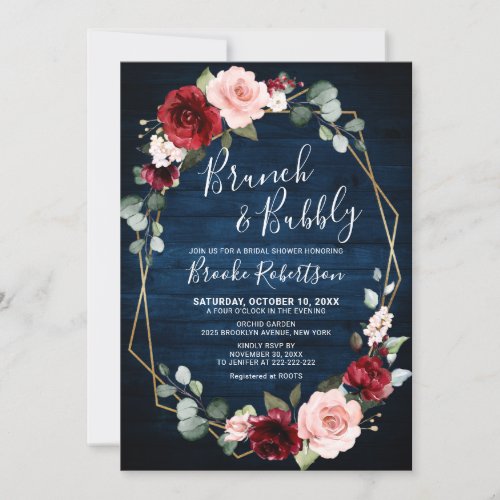 Burgundy Navy Blush Floral Geometric Bridal Shower Invitation