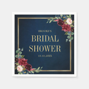Burgundy Navy Blush Floral Geometric Bridal Shower Napkins