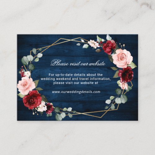 Burgundy Navy Blush Floral Geometric Website Enclosure Card