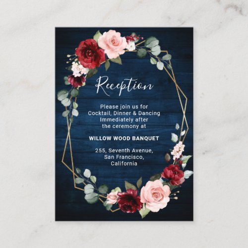 Burgundy Navy Blush Floral Geometric Wedding Enclosure Card