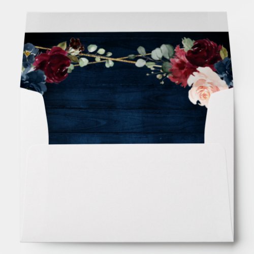 Burgundy Navy Blush Floral Geometric Wedding Envelope