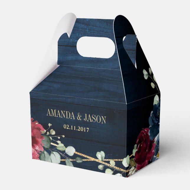 Burgundy Navy Blush Floral Geometric Wedding Favor Boxes (Front Side)