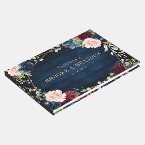 Burgundy Navy Blush Floral Geometric Wedding Guest Book