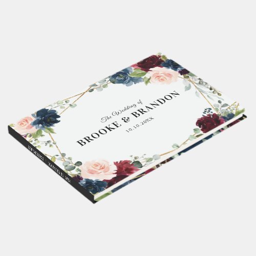 Burgundy Navy Blush Floral Geometric Wedding Guest Book