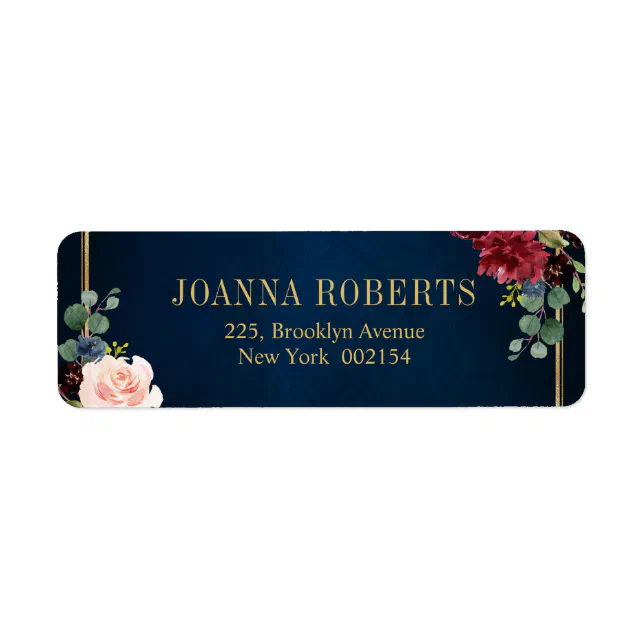 Burgundy Navy Blush Floral Geometric Wedding Label | Zazzle