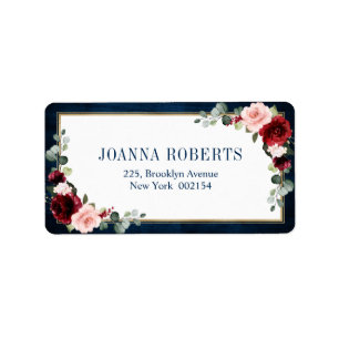 Burgundy Navy Blush Floral Geometric Wedding Label
