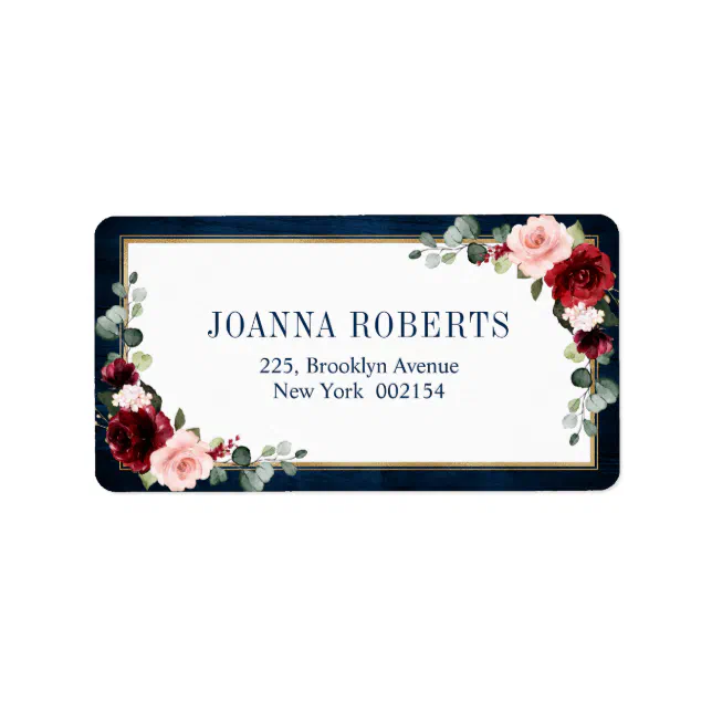 Burgundy Navy Blush Floral Geometric Wedding Label | Zazzle