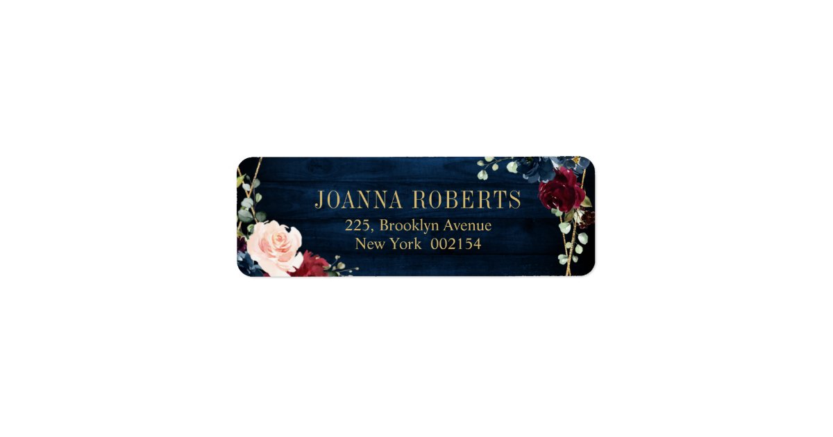 Burgundy Navy Blush Floral Geometric Wedding Label | Zazzle