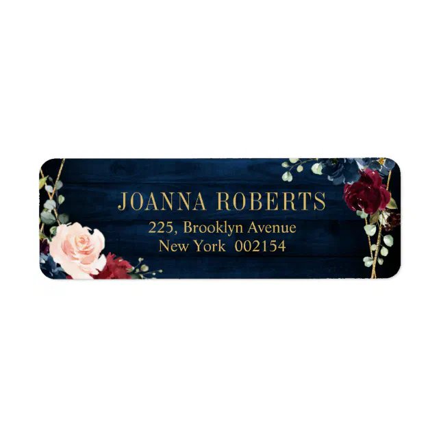 Burgundy Navy Blush Floral Geometric Wedding Label | Zazzle