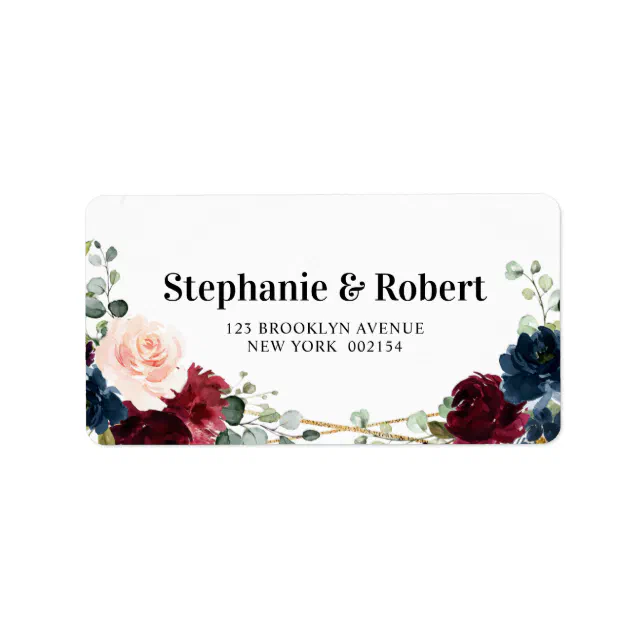 Burgundy Navy Blush Floral Geometric Wedding Label | Zazzle