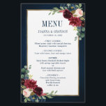 Burgundy Navy Blush Floral Geometric Wedding Menu<br><div class="desc">Elegant and modern romantic geometric watercolor floral wedding menu card features a beautiful burgundy / marsala , blush pink, peach , navy blue watercolor roses with matching foliage on navy blue rustic wood background and gold frame. Perfect for a fall / midsummer wedding. Please find more matching designs and variations...</div>