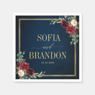 Burgundy Navy Blush Floral Geometric Wedding Napki Napkins