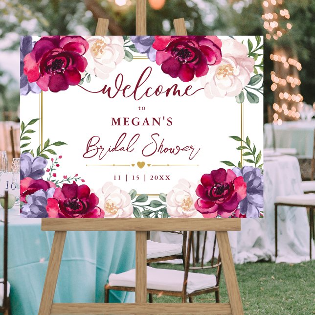 Burgundy Navy & Blush Floral Gold Bridal Shower Foam Board (Creator Uploaded)