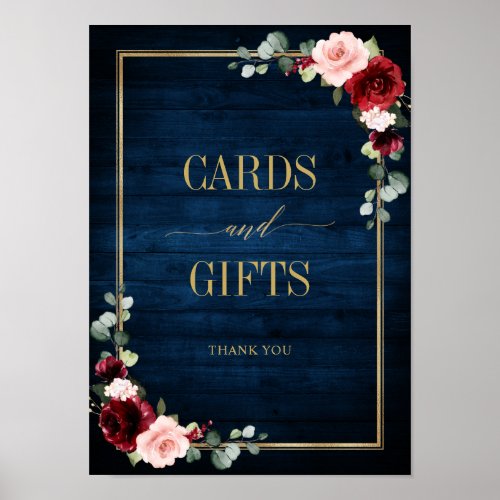Burgundy Navy Blush Floral Gold Cards and Gifts Po Poster
