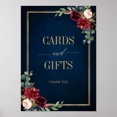 Burgundy Navy Blush Floral Gold Cards and Gifts Poster