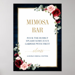 Burgundy Navy Blush Floral Gold Mimosa Bar Poster