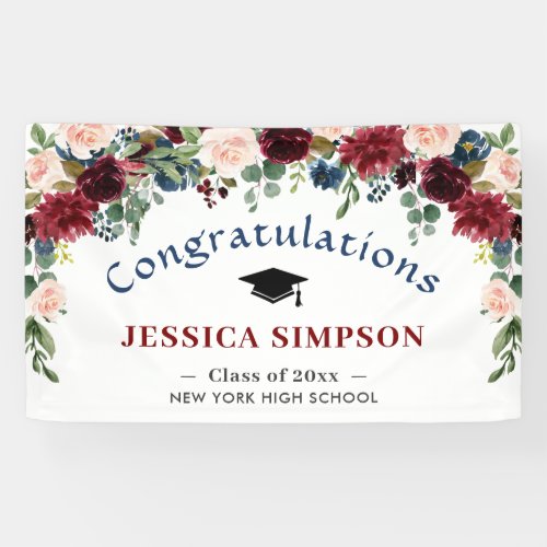 Burgundy Navy Blush Floral Graduation Class 2024  Banner