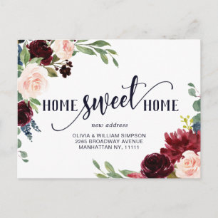 Burgundy Navy Blush Floral Moving Announcement Postcard