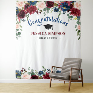 Burgundy Navy Blush Floral Photo Grad Backdrop