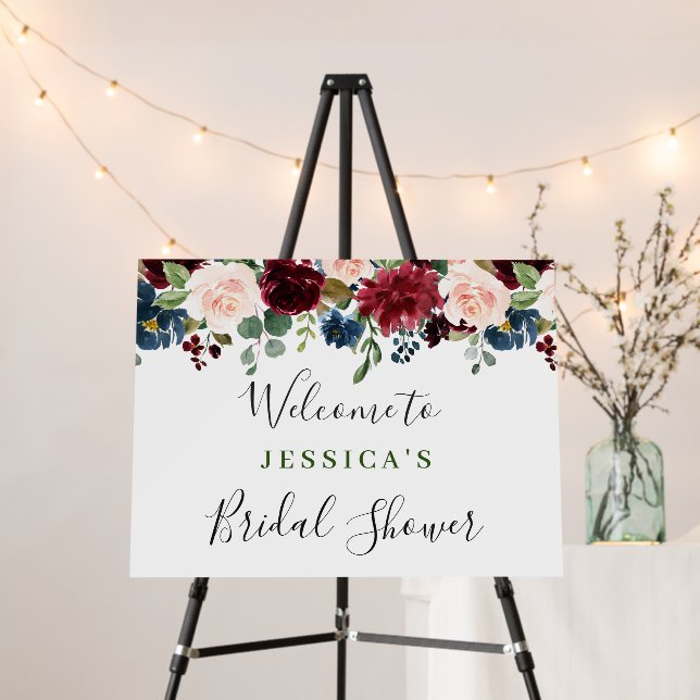 Burgundy Navy Blush Floral Welcome Bridal Shower Foam Board (In Situ (Stand))
