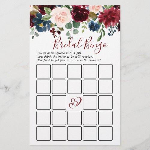 Burgundy Navy Blush Flowers Bridal Shower Games