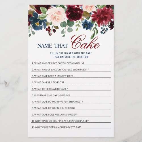 Burgundy Navy Blush Flowers Bridal Shower Games