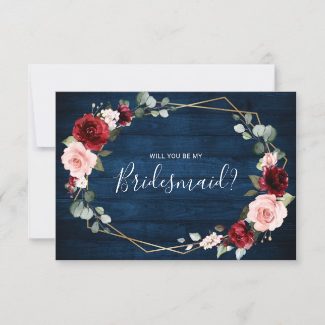 Burgundy Navy Blush Geometric bridesmaid proposal Invitation (Front)