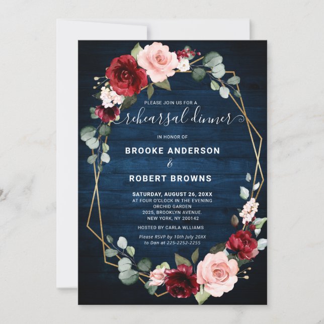 Burgundy Navy Blush Geometric Rehearsal Dinner Invitation (Front)