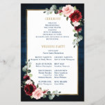 Burgundy Navy Blush Geometric Wedding Program<br><div class="desc">Elegant and modern romantic geometric watercolor floral wedding program card features a beautiful burgundy / marsala , blush pink, peach , navy blue watercolor roses with matching foliage on navy blue rustic wood background and gold frame. Perfect for a fall / midsummer wedding. Please find more matching designs and variations...</div>