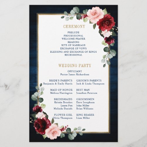 Burgundy Navy Blush Geometric Wedding Program