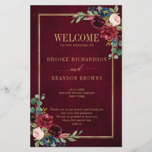 Burgundy Navy Blush Geometric Wedding Program