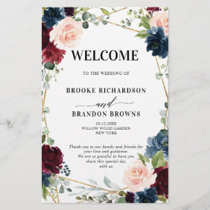 Burgundy Navy Blush Geometric Wedding Program