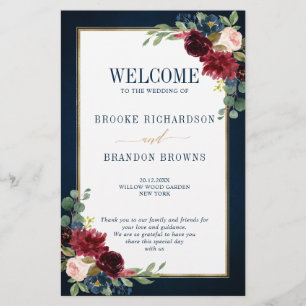 Burgundy Navy Blush Geometric Wedding Program