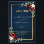 Burgundy Navy Blush Geometric Wedding Program<br><div class="desc">Elegant and modern romantic geometric watercolor floral wedding program card features a beautiful burgundy / marsala , blush pink, peach , navy blue watercolor roses with matching foliage on navy blue rustic wood background and gold frame. Perfect for a fall / midsummer wedding. Please find more matching designs and variations...</div>