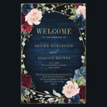 Burgundy Navy Blush Geometric Wedding Program<br><div class="desc">Elegant and modern romantic geometric watercolor floral wedding program card features a beautiful burgundy / marsala , blush pink, peach , navy blue watercolor roses with matching foliage on navy blue rustic wood background and gold frame. Perfect for a fall / midsummer wedding. Please find more matching designs and variations...</div>