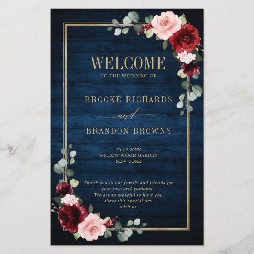 Burgundy Navy Blush Geometric Wedding Program