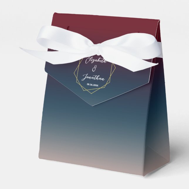 Burgundy Navy Blush Ombre Geometric Wedding Favor Boxes (Front Side)
